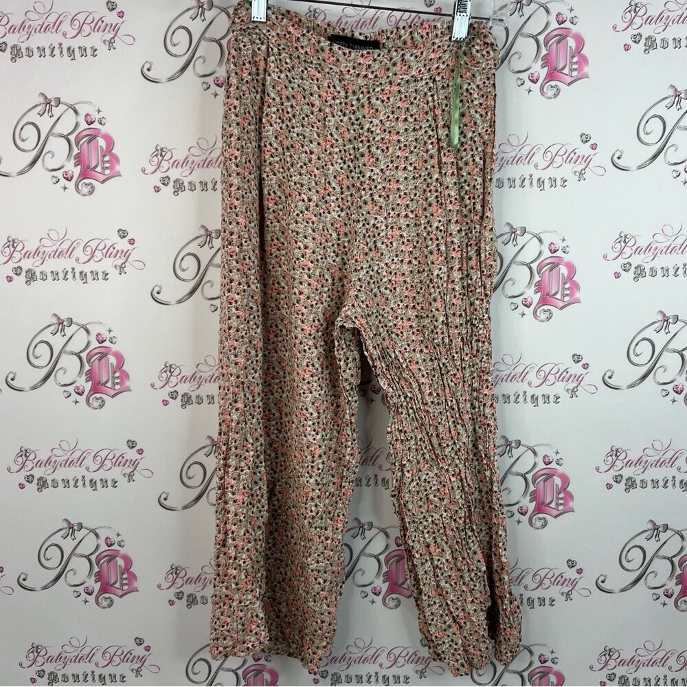 Lofty Manner pants wide leg flower flowers green orange white Floral Print Pants